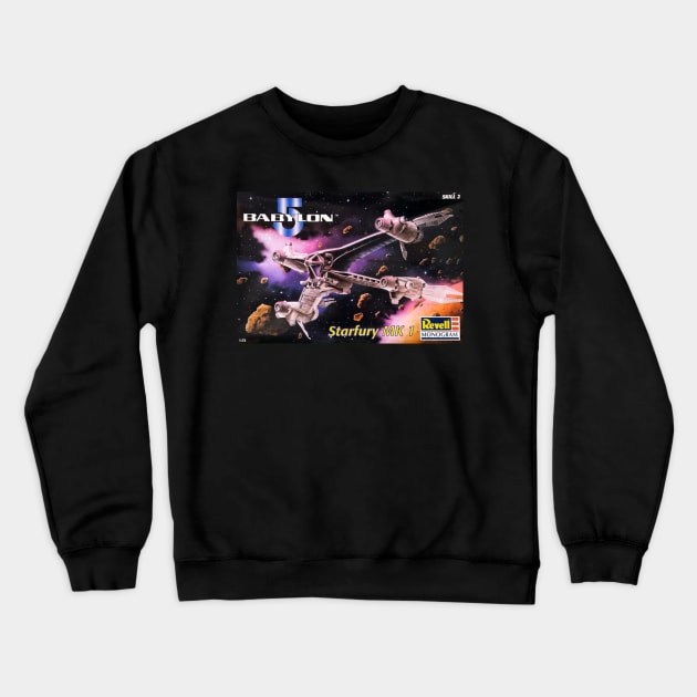 Vintage Model Kit Box Art - Babylon 5 Starfury Crewneck Sweatshirt by Starbase79